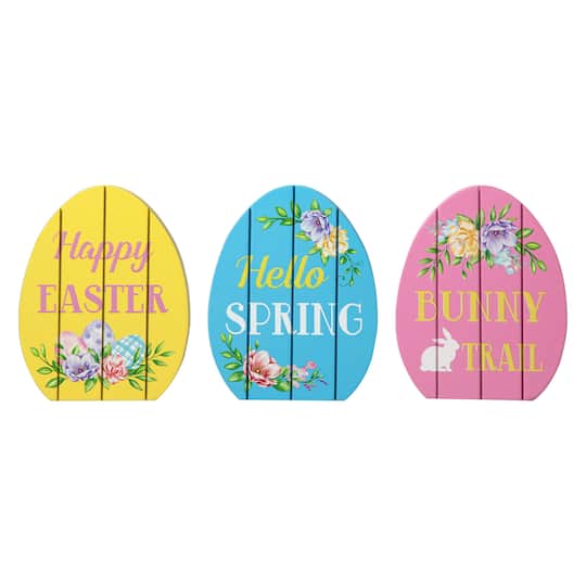 Glitzhome&#xAE; 7.5&#x22; Set of 3 Easter Wooden Easter Egg Table Decor